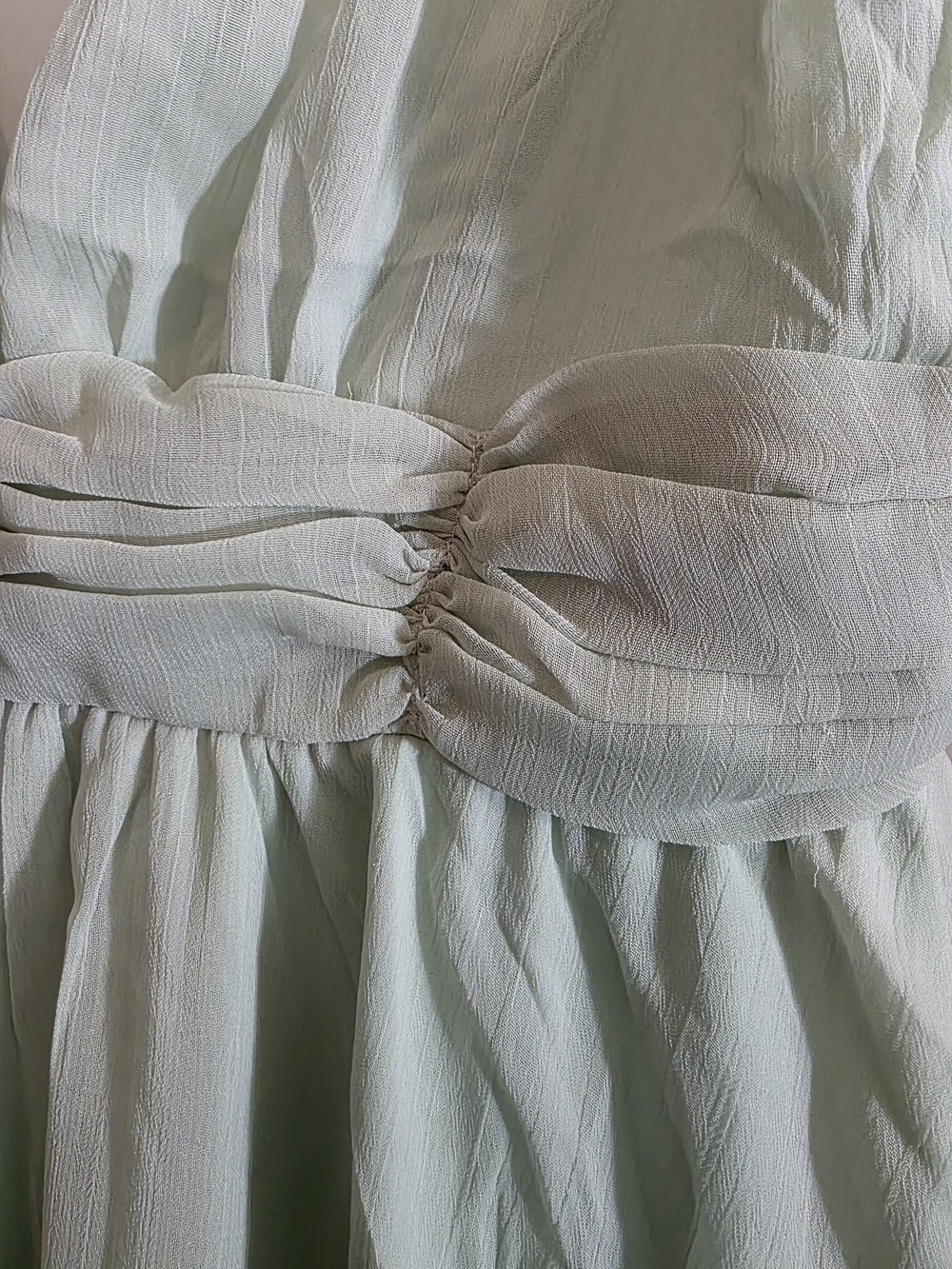 Soft Mint Green V-Neck Chiffon Babydoll Dress - Picture 4 of 5